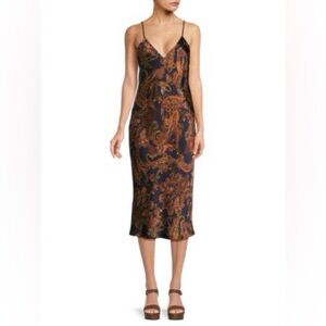 L'Agence Navy Paisley Silk Satin Slip 'Jodie' Dress sz 2
